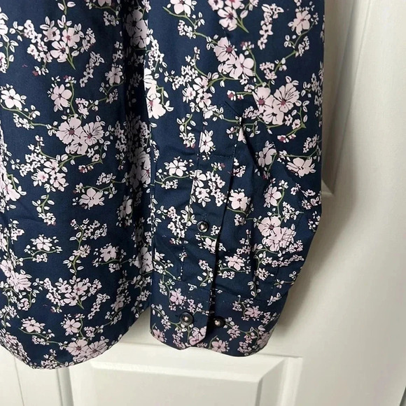 AKA SLIM FIT BLUE LONG SLEEVE SHIRT WITH  FLORAL PINK DESIGN . 100 cotton - Picture 6 of 10